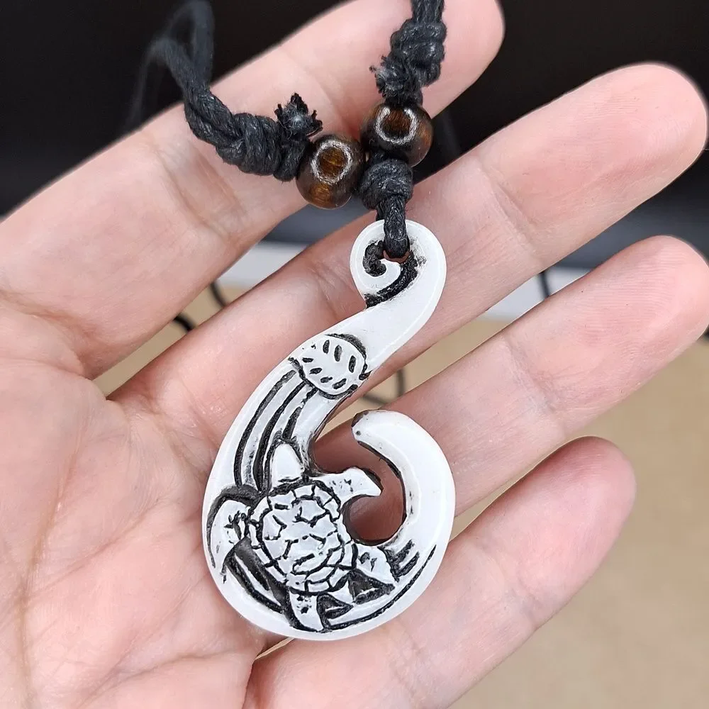 Turtle Hawaiian fish hook necklace adjustable Tribal pendant nautical jewelry